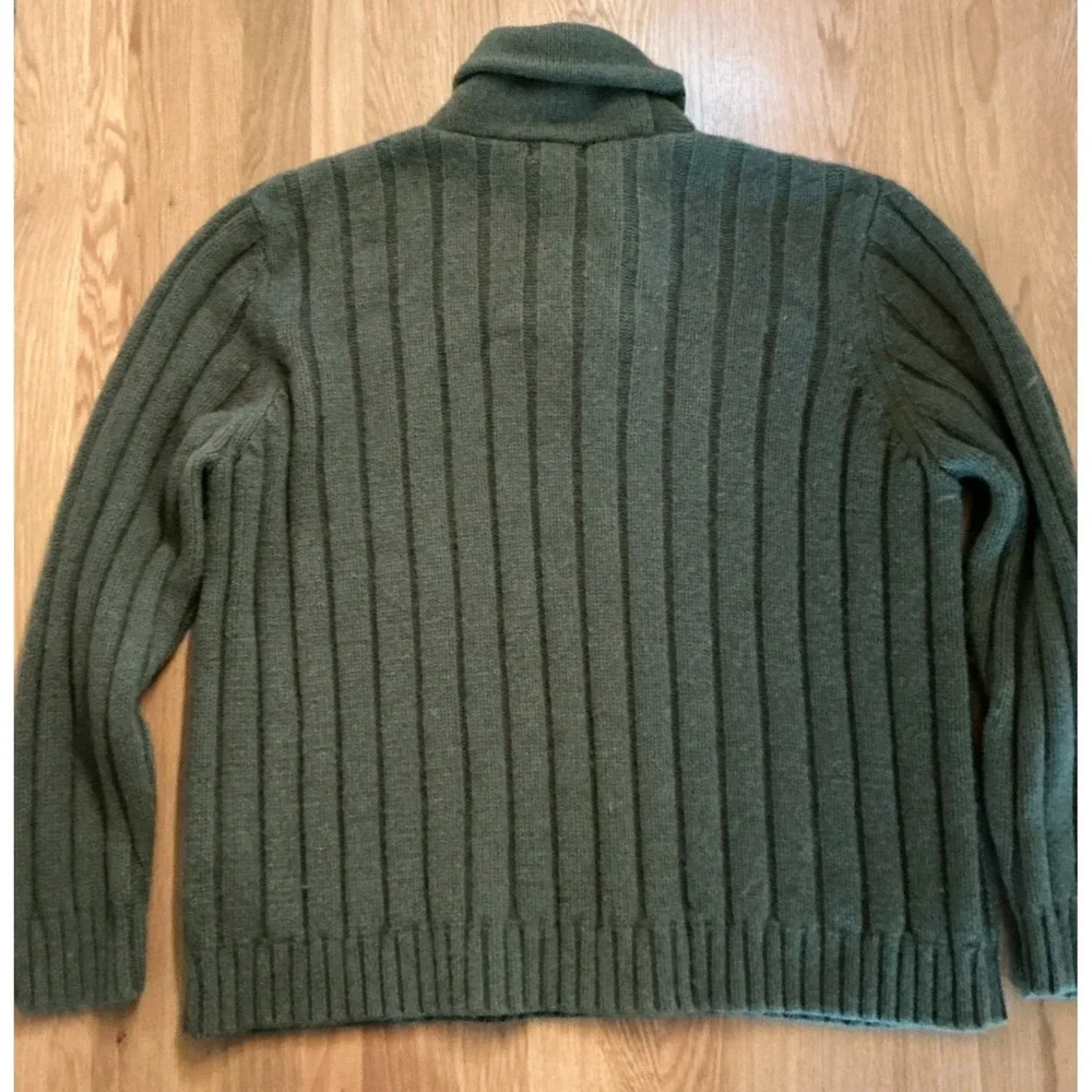 Lands' End XXL Shawl Collar Sweater‎ Green Merino Wool Blend Ribbed Knit